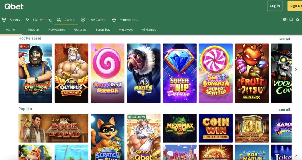 Qbet casino games library